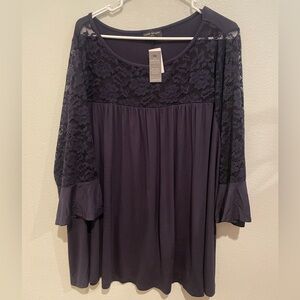 NWT Lane Bryant Women's Dark Blue Lace Blouse